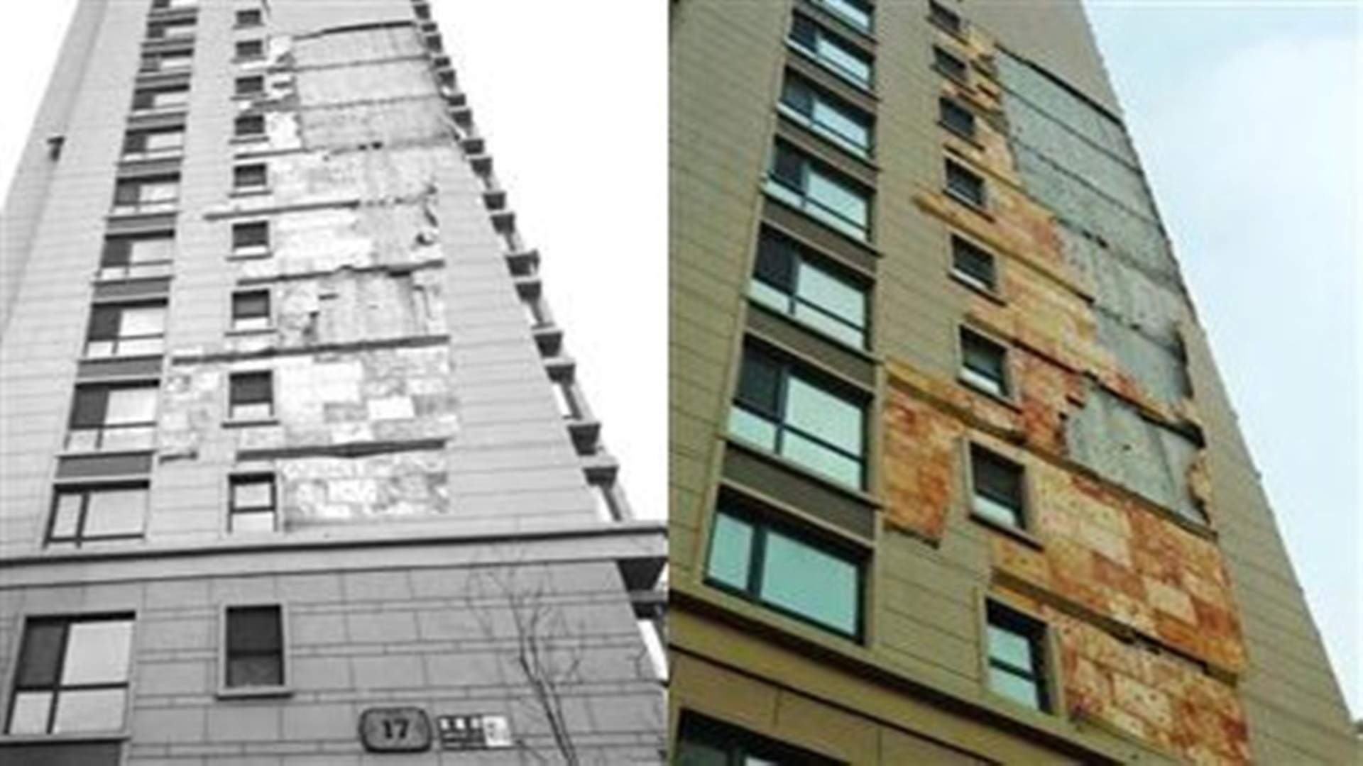 沈陽：樓外墻保溫板脫落 幸好無人經過